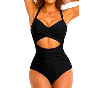 ❤️NEW Black One-Piece Swimsuit  / Tummy Control / Crisscross / Small